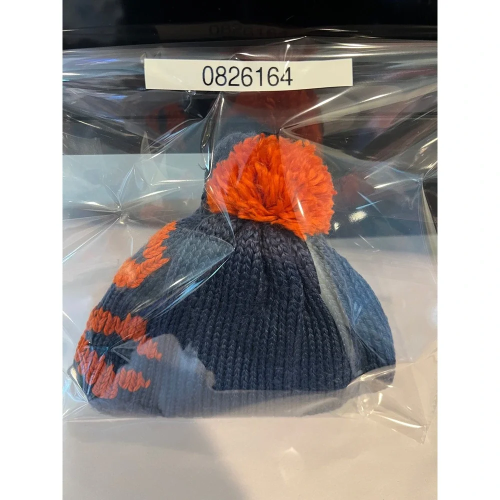 Mini Boden Kids Navy Blue Orange Skull Crossbones Fleece Lined Trapper Hat 2-6y